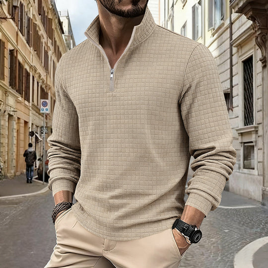 Herren sportlicher Pullover mit Halbreißverschluss und strukturierter Oberfläche EB
