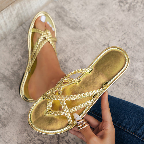 Damen Glamouröse Zehentrenner-Sandalen mit geflochtenem Riemendesign EB