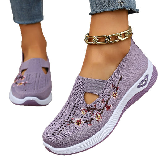 Damen Bequeme Slip-On Sneakers mit floralem Stickerei EB