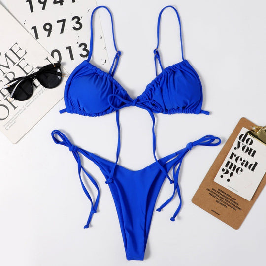 Damen Tiefer Ausschnitt Triangel-Bikini mit verspielten Bindebändern EB
