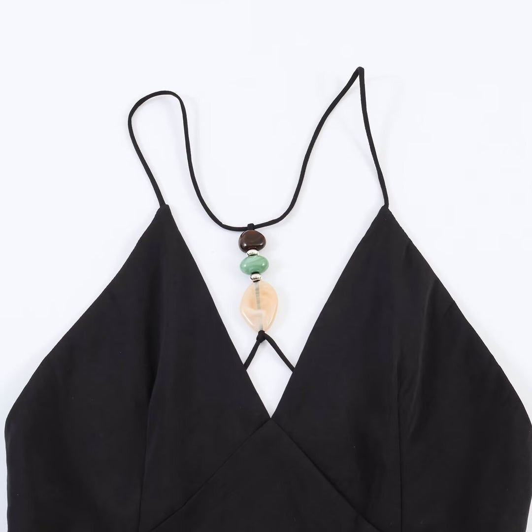 Damen Maxikleid mit zartem Spaghettiträgerdesign und eleganter Drapierung EB