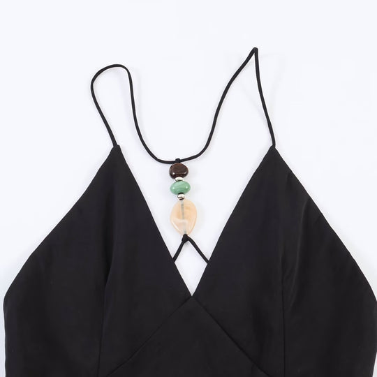 Damen Maxikleid mit zartem Spaghettiträgerdesign und eleganter Drapierung EB