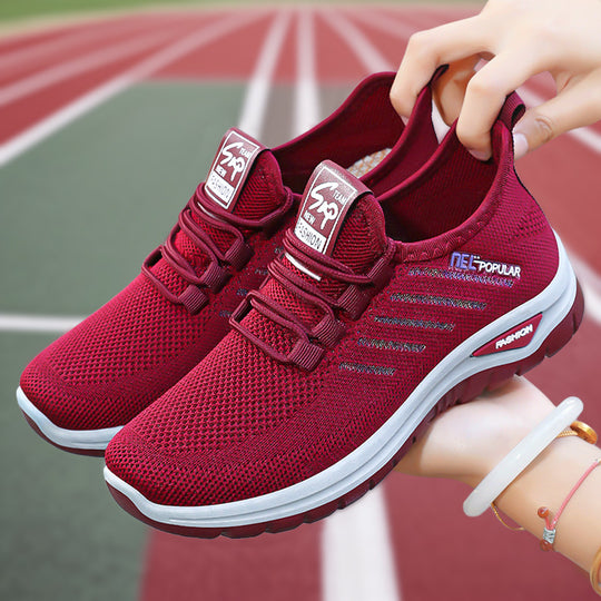 Damen nan leichte gestrickte Freizeitsneaker mit elastischem Schnellzug-Kordelsystem und stoßdämpfender EVA-Sohle EB
