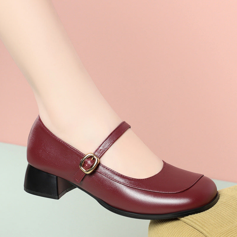 Damen elegante Mary Jane Pumps mit verstellbarem Riemen und komfortablem Blockabsatz EB