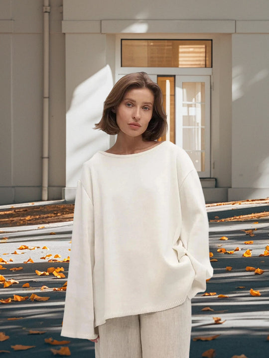 Damen Lässiges Baumwolloberteil mit weitem Schnitt und eleganten Details EB