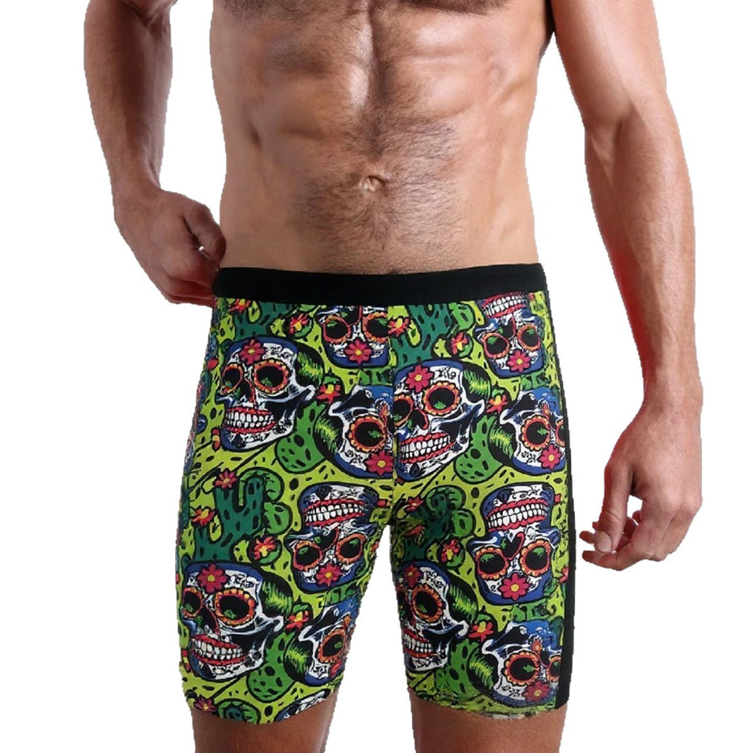 Herren Badeshorts mit kreativem Totenkopf-Design und elastischem Bund EB