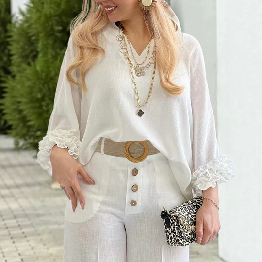 Damen Hochtaillierte Palazzo-Hose mit Knopfblende und Eingrifftaschen EB