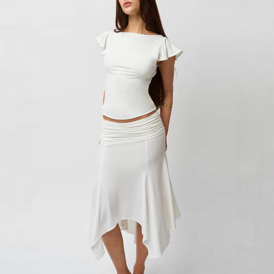 Damen Elegantes Oberteil mit Rüschendetails und asymmetrischem Rock EB