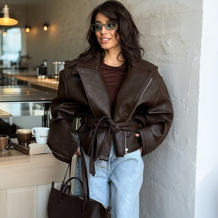 Damen Modische jacke mit großzügigem Schnitt und Taillengürtel EB
