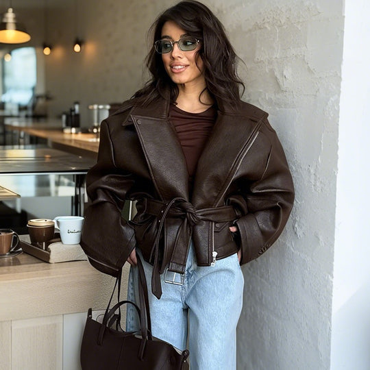 Damen Modische jacke mit großzügigem Schnitt und Taillengürtel EB