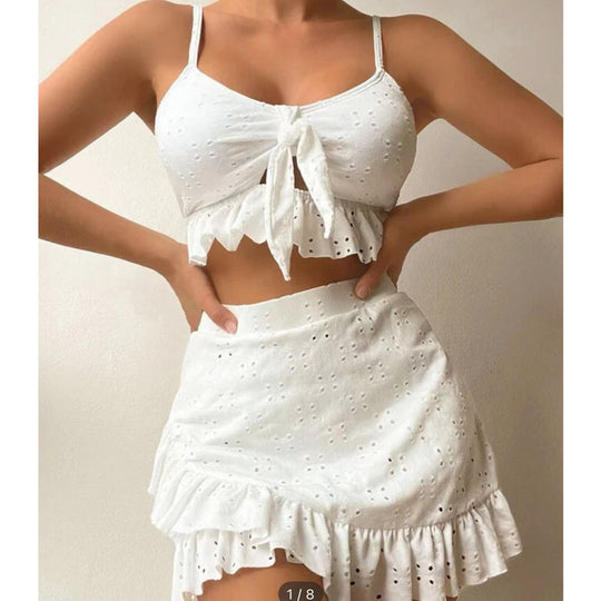 Damen Crop-Top und Rüschenshort Set EB