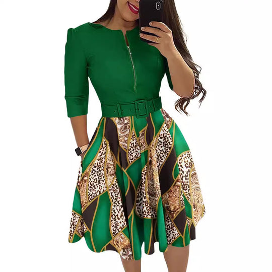 Damen Kleid mit modischem Zip-Design und betontem Taillenbund EB