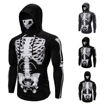 Herren Hoodie mit Skelett-Design und praktischem Gesichtsschutz EB