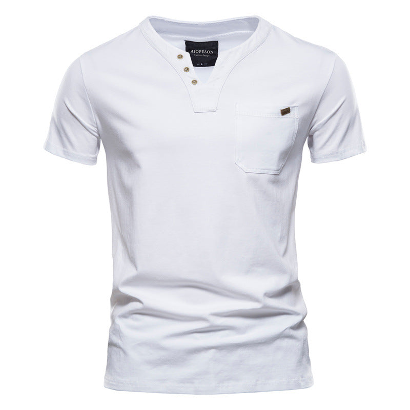 Herren Kurzarm-Shirt mit modernem Henley-Ausschnitt und Brusttasche EB