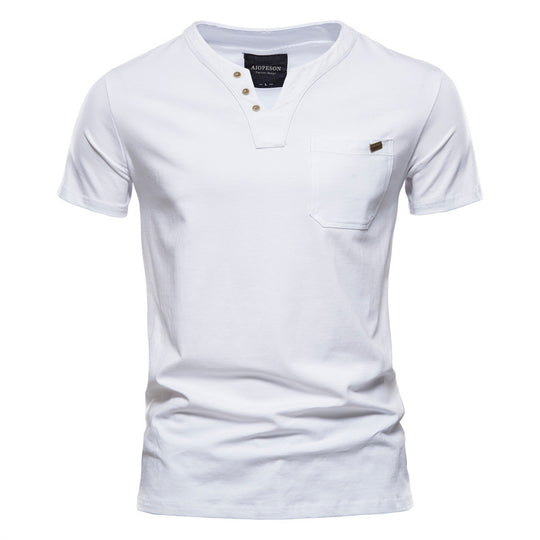 Herren Kurzarm-Shirt mit modernem Henley-Ausschnitt und Brusttasche EB