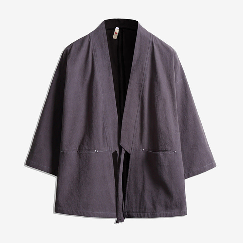Unisex nan lässige Kimono-Jacke aus leichtem Baumwollmix mit weiter Passform und Bindegürtel EB