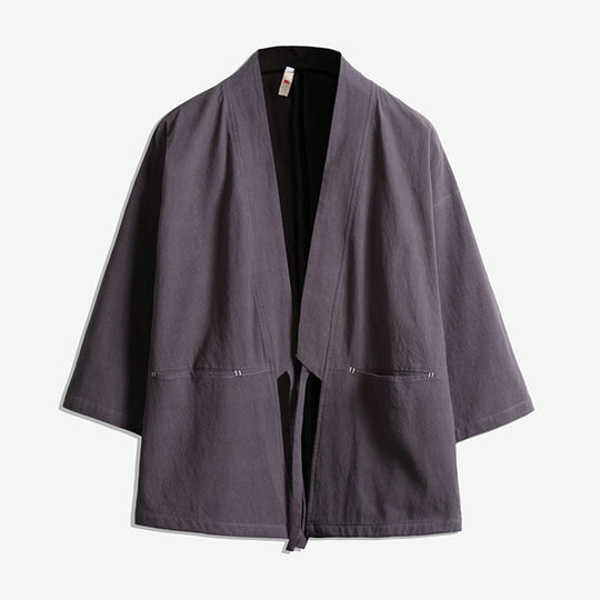 Unisex nan lässige Kimono-Jacke aus leichtem Baumwollmix mit weiter Passform und Bindegürtel EB