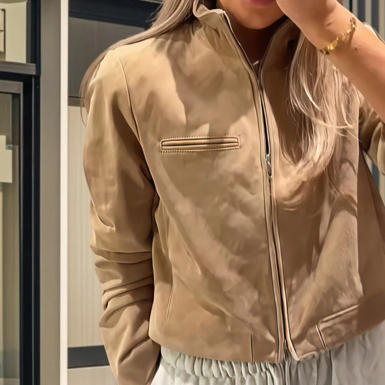 Damen Modische Kurzjacke aus Mikrofaser mit hohem Kragen EB