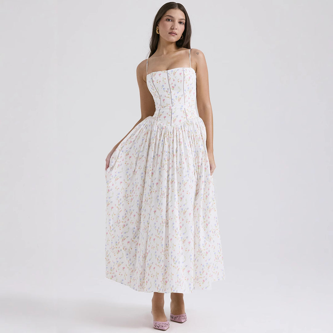 Damen nan tailliertes Maxikleid mit Korsettoberteil und feinen Spaghettiträgern EB