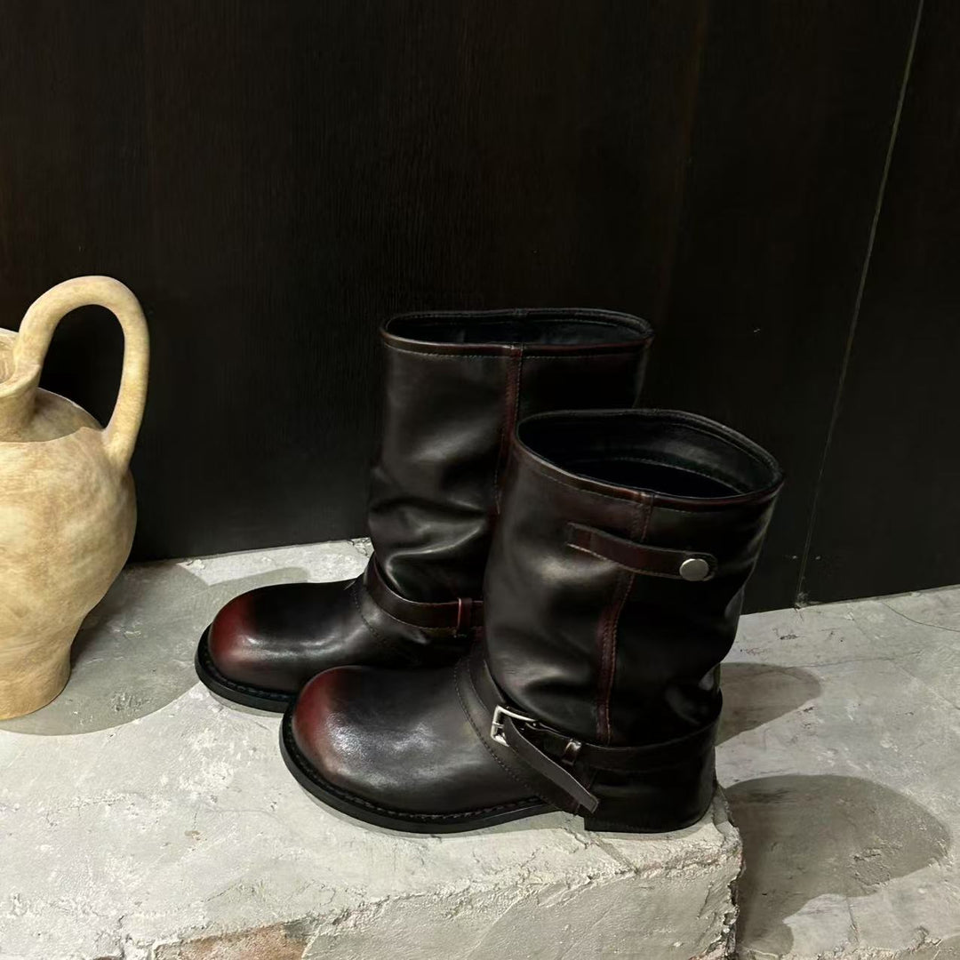 Damen modische Winterstiefel mit gerafftem Schaft und dekorativem Schnallenakzent EB