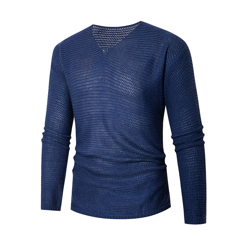 Herren lässiger Strickpullover mit V-Ausschnitt und luftigen Maschen EB