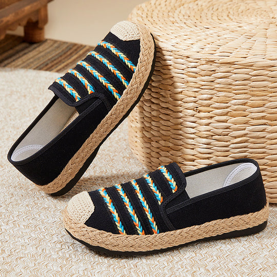 Damen Slip-On Espadrilles mit buntem geflochtenem Design EB