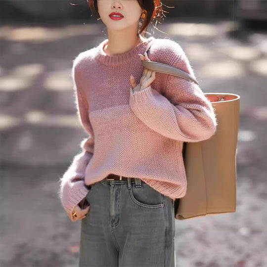 Damen Grobstrickpullover mit sanften Farbverlauf und hohem Kragen EB