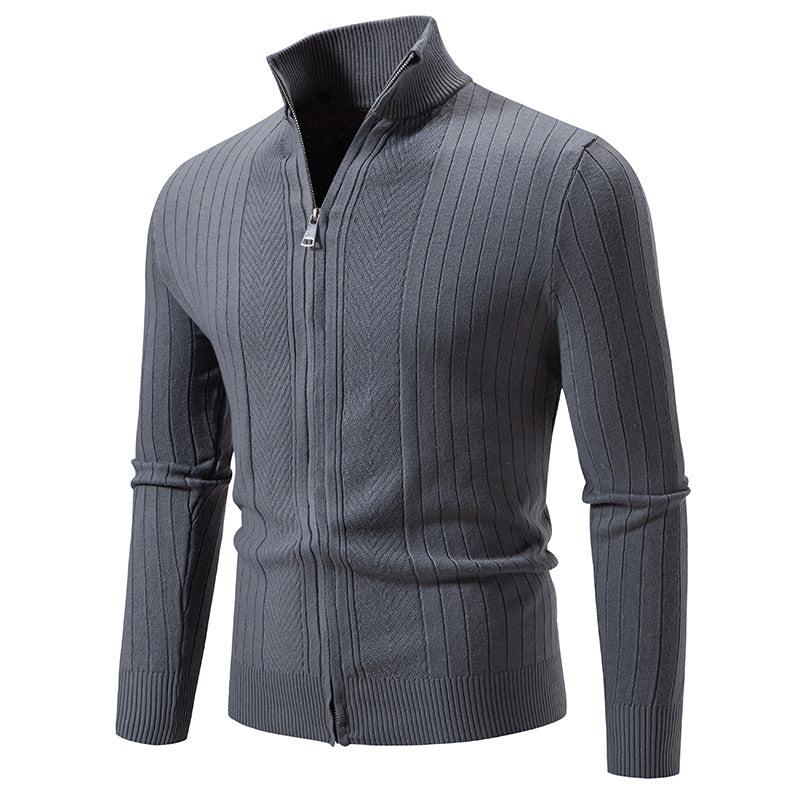 Herren Strickjacke mit modernem Reißverschluss und feiner Rippstruktur EB