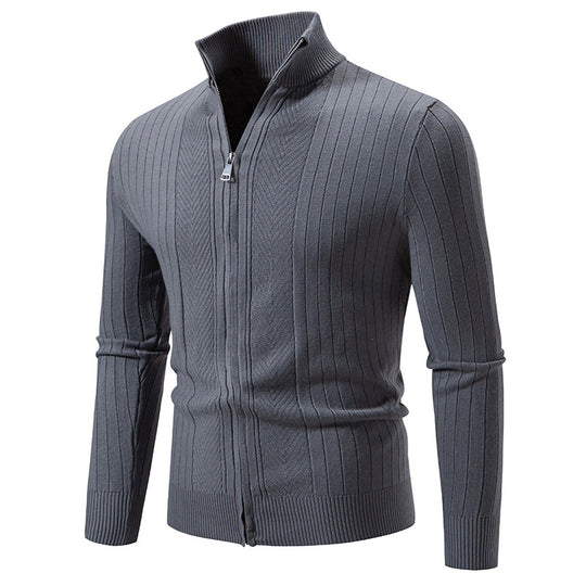 Herren Strickjacke mit modernem Reißverschluss und feiner Rippstruktur EB