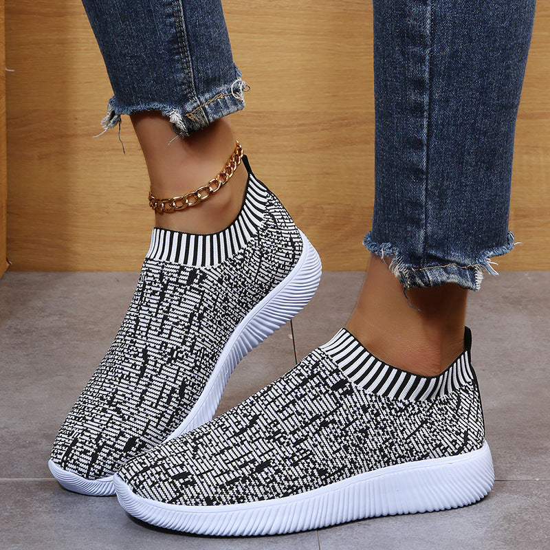Damen Slip-On Sportschuhe mit atmungsaktiver Strick-Oberfläche und rutschfester Sohle EB