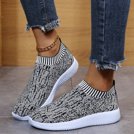 Damen Slip-On Sportschuhe mit atmungsaktiver Strick-Oberfläche und rutschfester Sohle EB