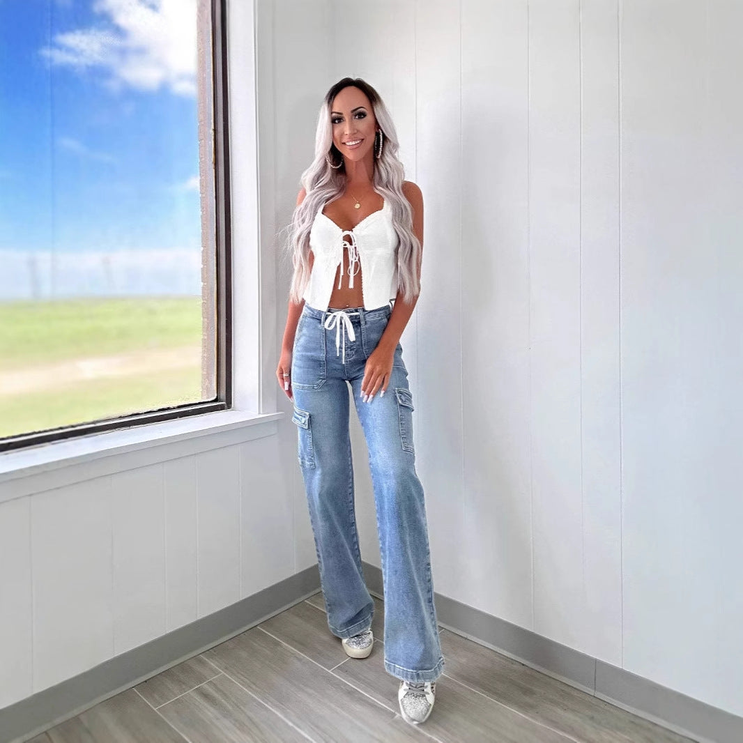 Damen Cargo-Jeans mit weitem Bein und hohen Taschen EB