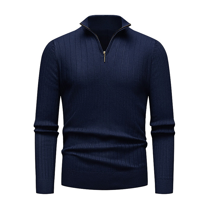 Herren hochwertiger Strickpullover mit modernem Stehkragen und Reißverschluss EB