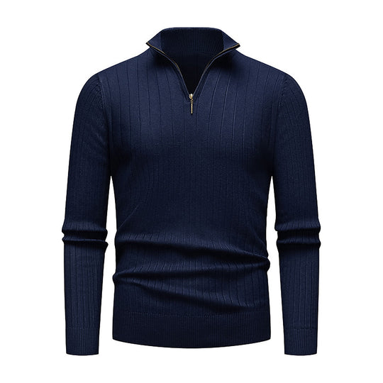 Herren hochwertiger Strickpullover mit modernem Stehkragen und Reißverschluss EB
