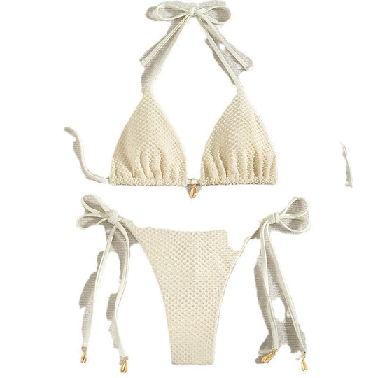 Damen Triangel-Bikini mit hochwertiger Rippstruktur und dekorativen Bindebändern EB
