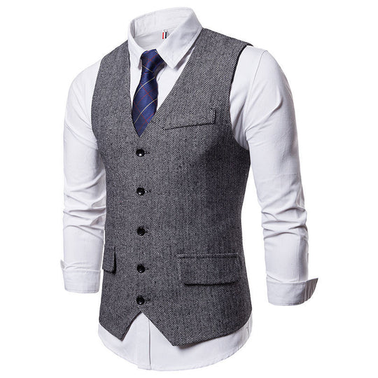 Herren elegante Weste im klassischen Herringbone-Design mit praktischen Taschen EB