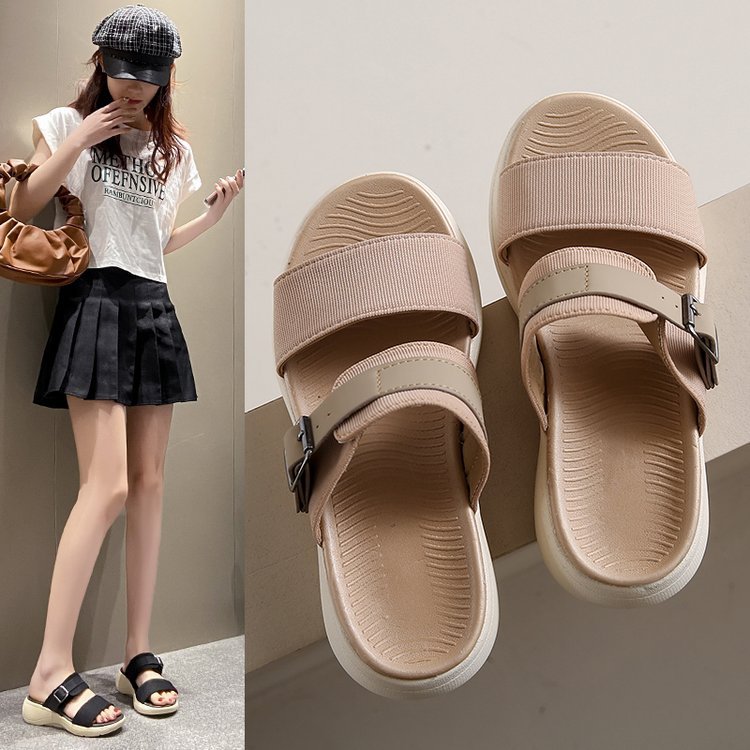 Damen bequeme Sandalen mit breitem Riemen und ergonomischer Sohle EB