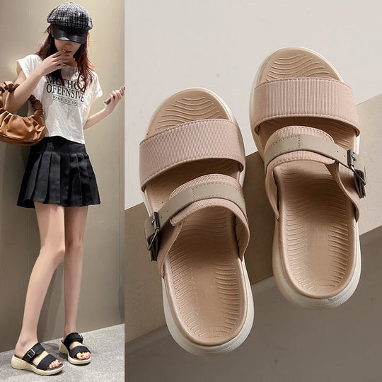 Damen bequeme Sandalen mit breitem Riemen und ergonomischer Sohle EB