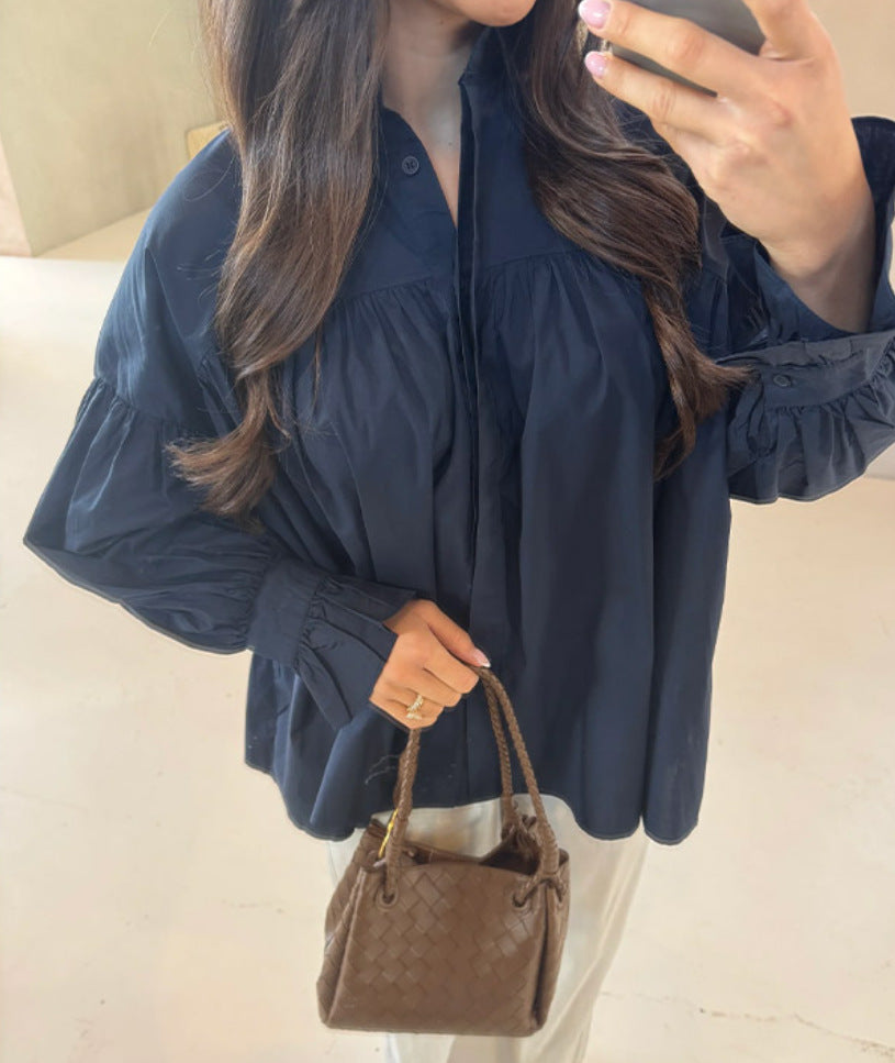 Damen Oversized Bluse mit Rüschendesign EB
