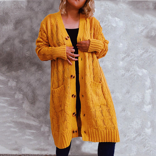 Damen Grobstrickjacke mit Knopfdetails und praktischen Taschen EB