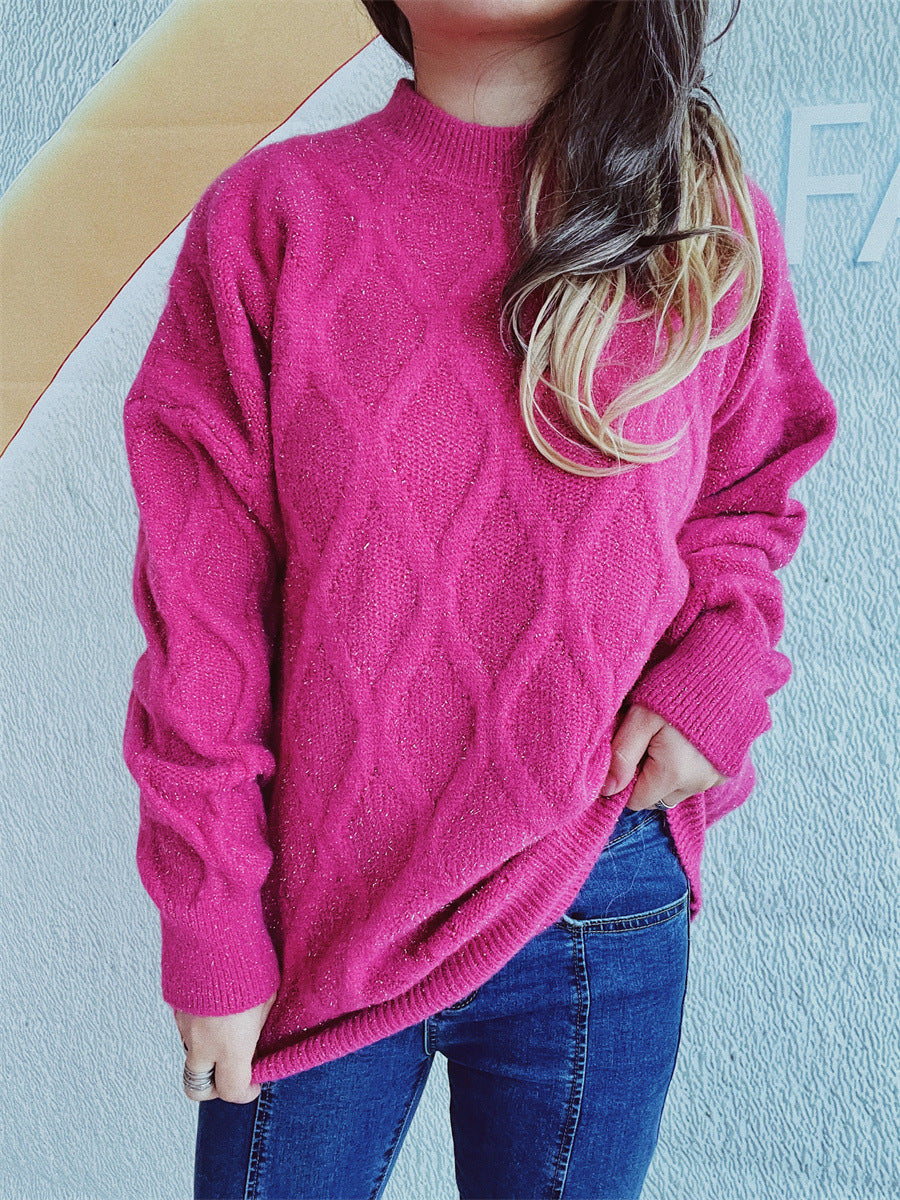 Damen Grobstrickpullover mit elegantem Rautenmuster und voluminösen Ärmeln EB