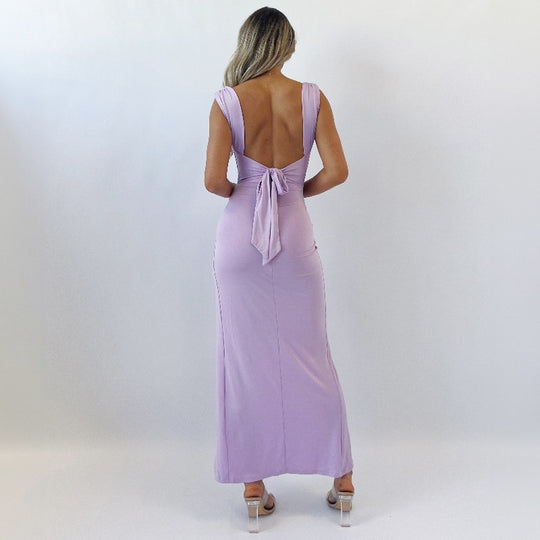 Damen Figurbetontes Maxi-Kleid mit elegantem Schlitz und Raffungen EB