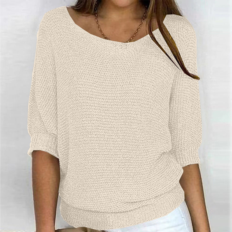 Damen nan legerer kastiger Feinstrickpullover mit weitem Ausschnitt EB