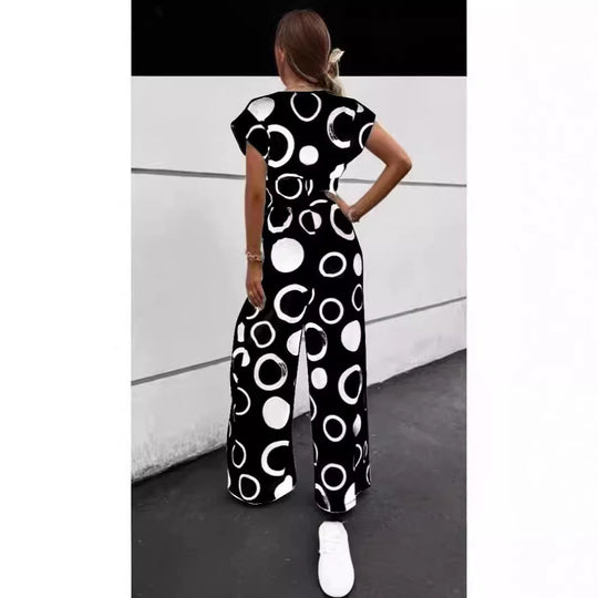 Damen modischer Jumpsuit mit elegantem V-Ausschnitt und weitem Bein EB