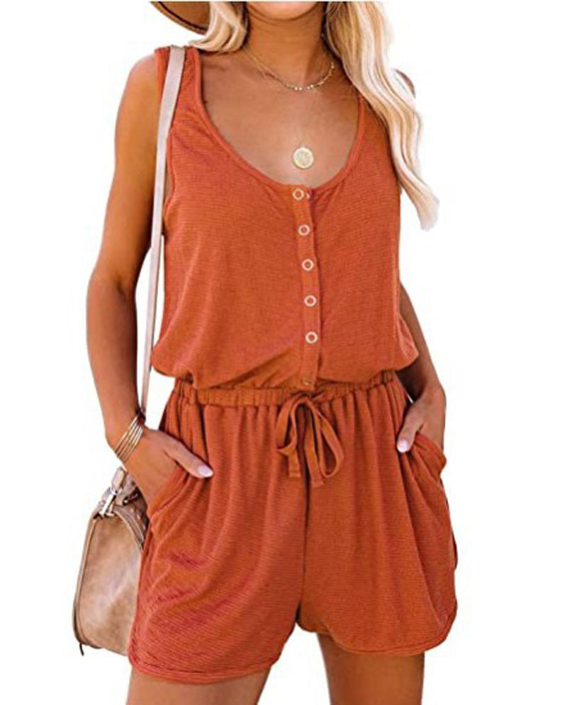 Damen Praktischer Jumpsuit mit Knopfdetails und verstellbarem Bund EB