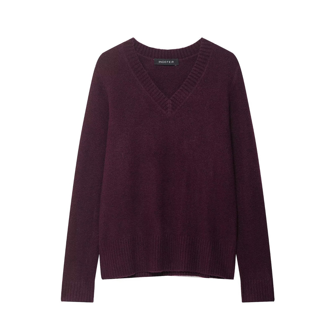 Damen V-Ausschnitt Strickpullover EB