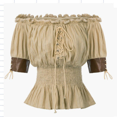 Damen Off-Shoulder Bluse mit Rüschendetails und Schnürung EB