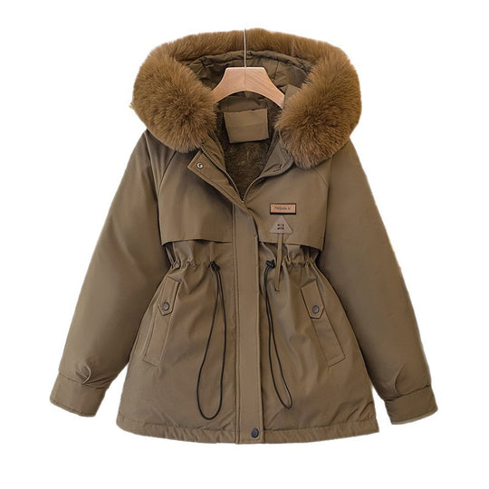 Damen warme Parkajacke mit abnehmbarem Kunstfellkragen und praktischen Taschen EB
