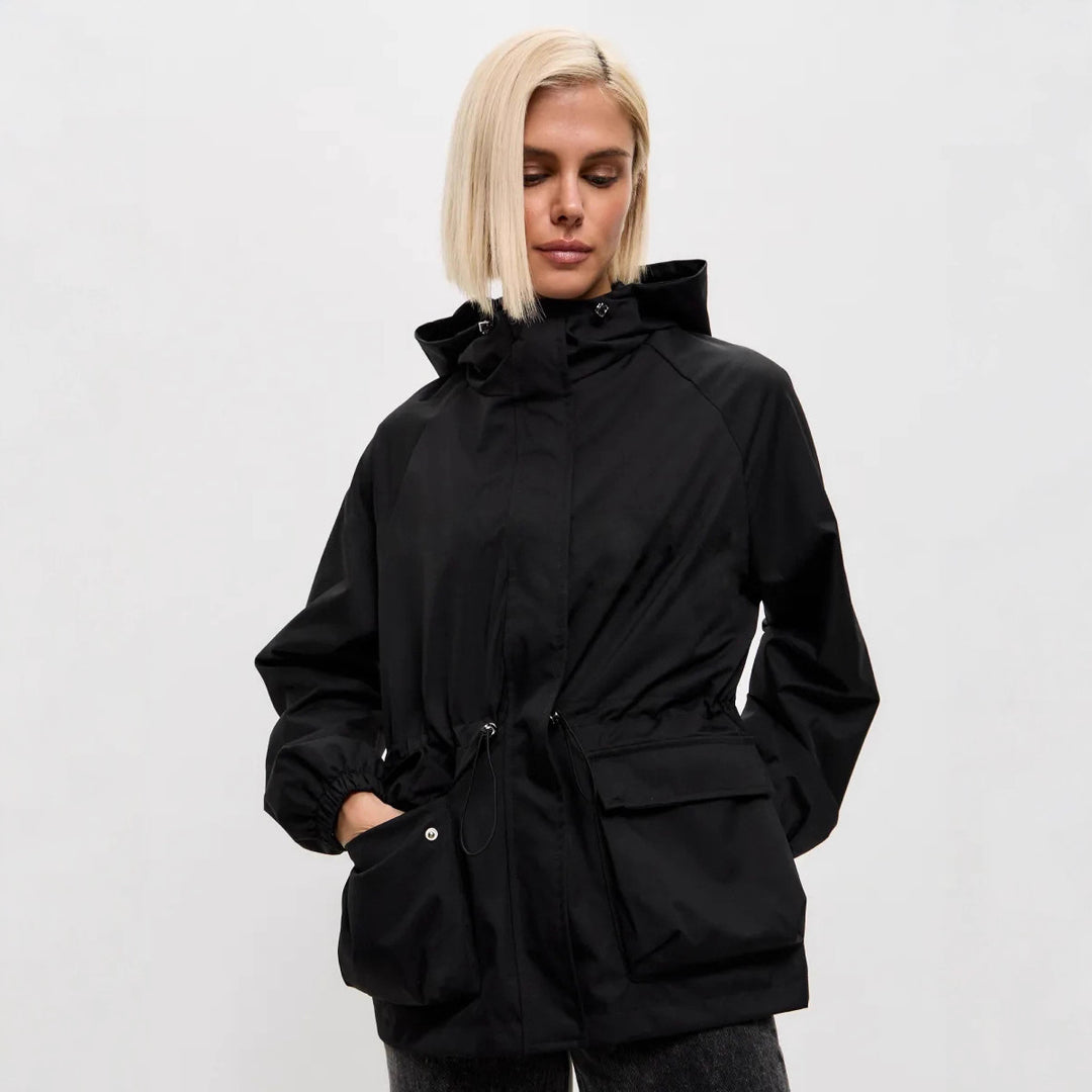 Damen leichte Windbreaker-Jacke mit verstellbarem Bund und praktischen Taschen EB