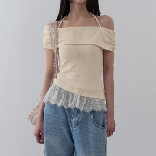 Damen Off-Shoulder Oberteil mit Rüschensaum EB